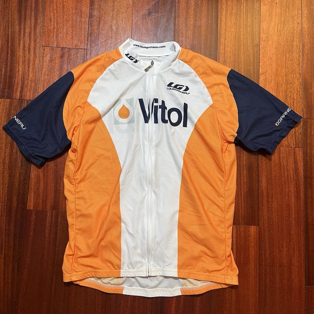 Louis Garneau Cycling Jersey ADULT XL Orange Black White Vitol Pockets Race USA